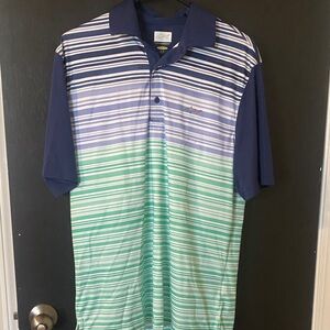 Greg Norman Men's Striped Polo Shirt - Blue and Green